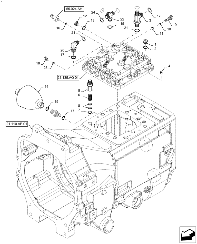 Схема запчастей Case IH PUMA2104 - (21.135.AQ[02]) - TRASMISSION 19X6 FPS - TOP COVER CONTROL VALVE AND RELATED PARTS (21) - TRANSMISSION