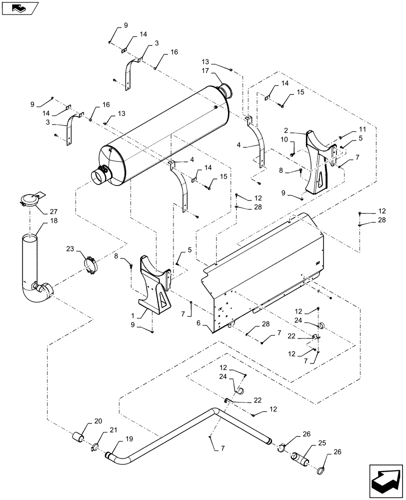 Схема запчастей Case IH 5140 - (10.254.AI[05]) - MUFFLER ASSY W/ SHIELD (10) - ENGINE