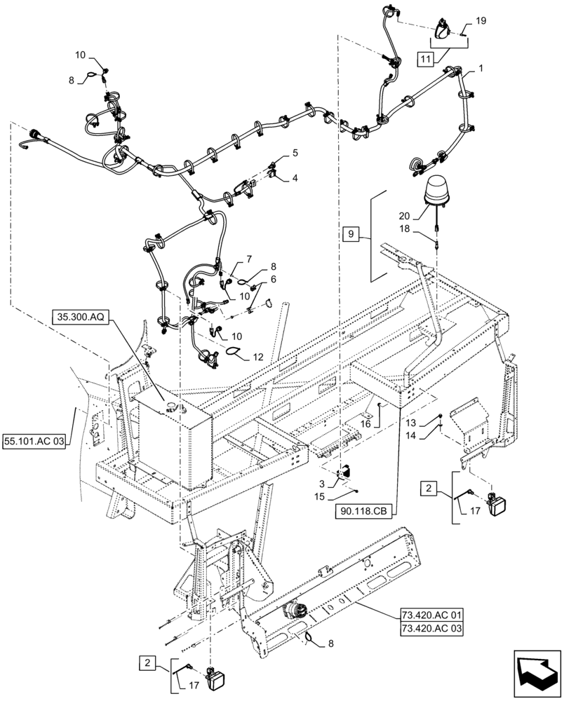 Схема запчастей Case IH 9230 - (55.101.AC[08]) - WIRE HARNESS, STRAWHOOD, REAR BEACON (55) - ELECTRICAL SYSTEMS