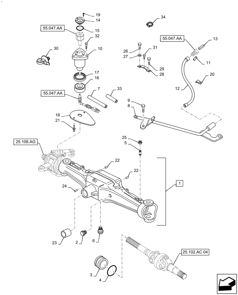 Схема запчастей Case IH PUMA1854 - (25.100.AV[03]) - FRONT AXLE, BOX, STEERING SENSOR (25) - FRONT AXLE SYSTEM