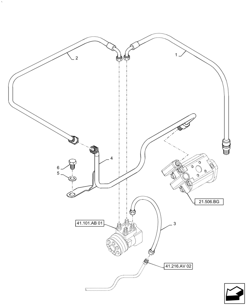 Схема запчастей Case IH PUMA2104 - (41.200.AO) - POWER STEERING DELIVERY AND RETURNS PIPES (41) - STEERING