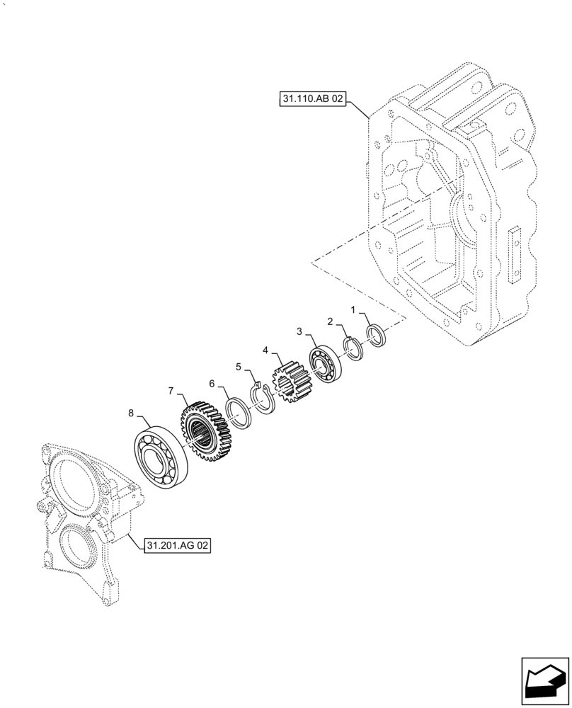 Схема запчастей Case IH PUMA2104 - (31.110.AB[01]) - POWER TAKE-OFF 540E/1000 RPM - GEARS - D6764 (31) - IMPLEMENT POWER TAKE OFF