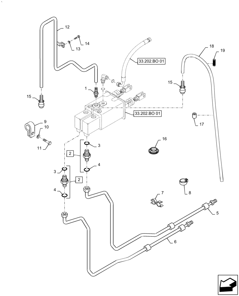 Схема запчастей Case IH PUMA2104 - (33.202.BO[02]) - BRAKE PEDAL, PIPE (33) - BRAKES & CONTROLS