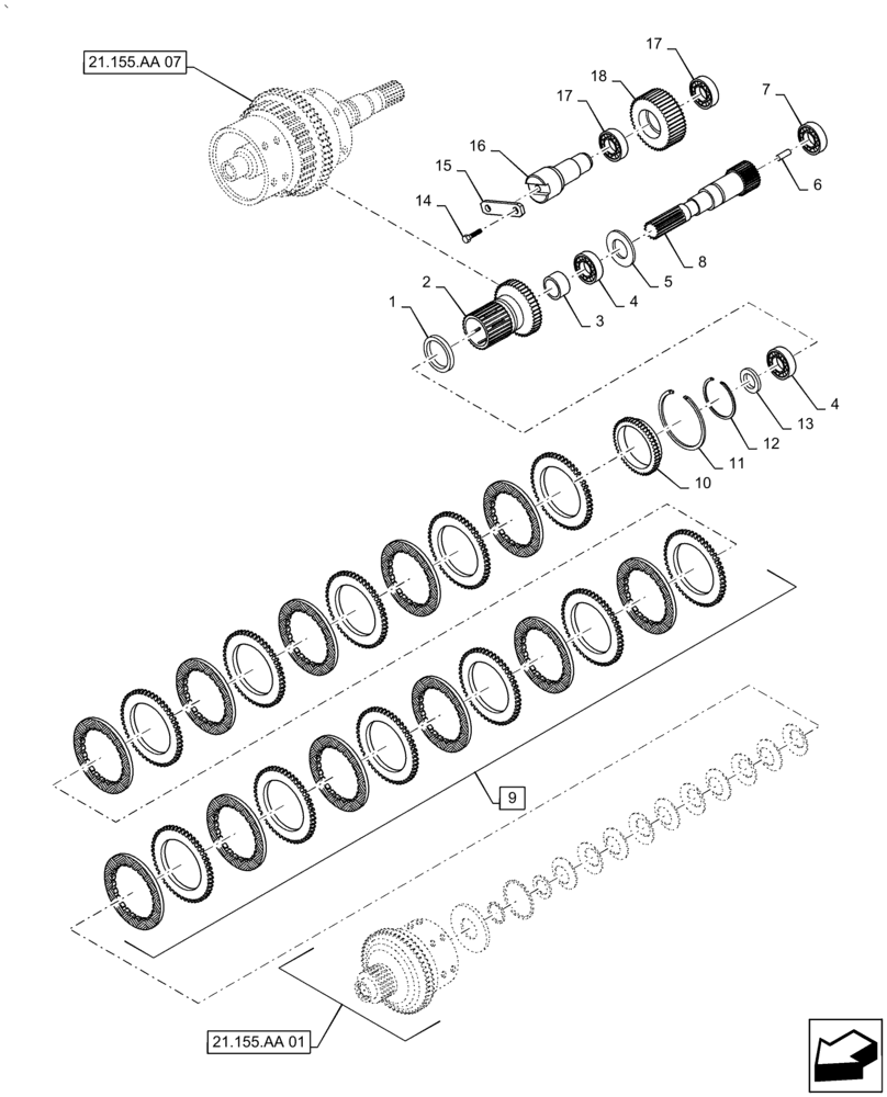 Схема запчастей Case IH PUMA1854 - (21.155.AA[10]) - CENTRAL REDUCTION GEARS - REVERSE CLUTCH GEARS (21) - TRANSMISSION