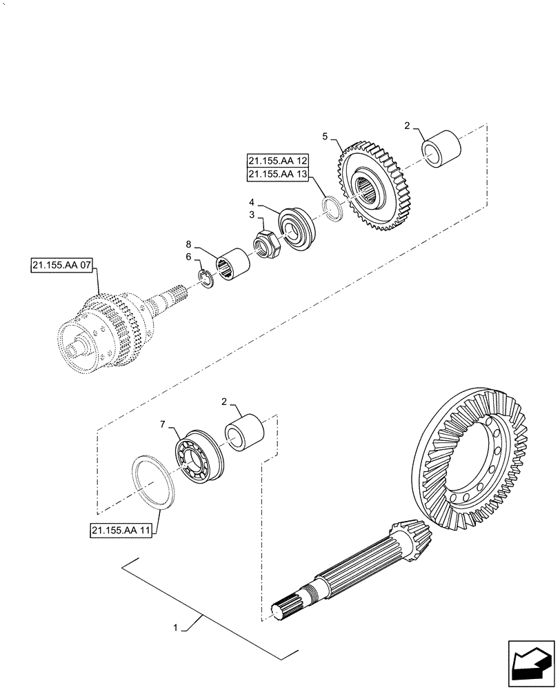 Схема запчастей Case IH PUMA1654 - (21.155.AA[09]) - CENTRAL REDUCTION GEAR - BEVEL GEAR (21) - TRANSMISSION