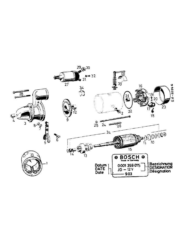 Схема запчастей Case IH 433 - (08-24) - STARTING MOTOR 433 - (-130593) E 533 - (-222762) E 633 - (-289712) E (06) - ELECTRICAL