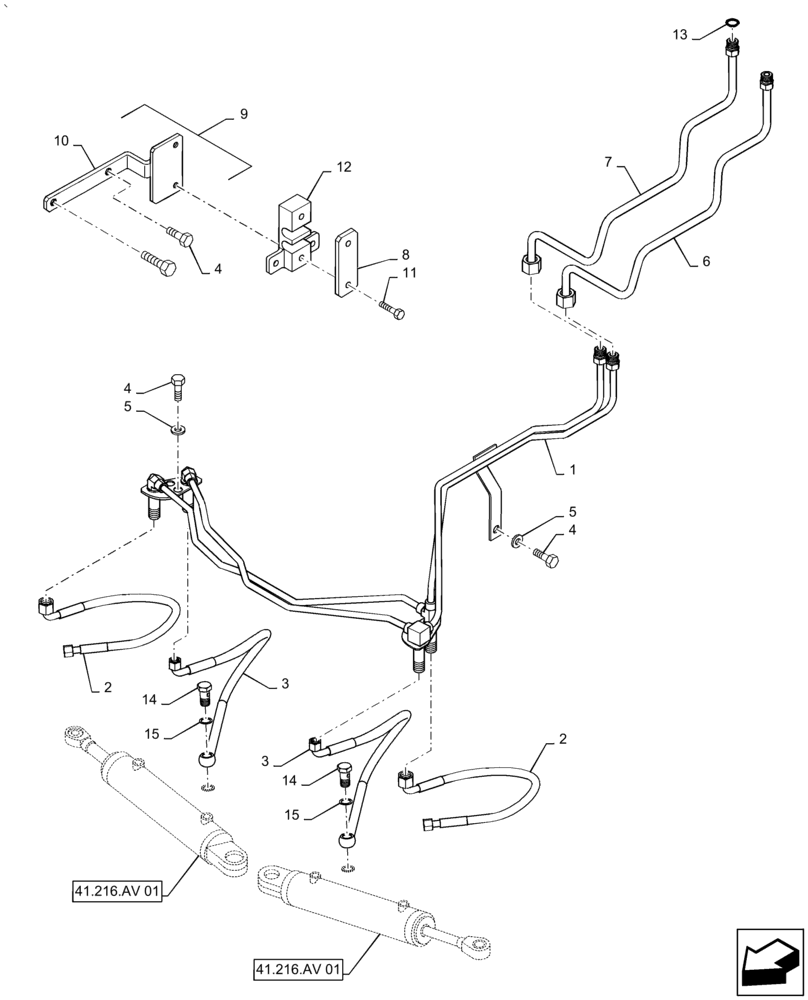 Схема запчастей Case IH PUMA1854 - (41.216.AV[02]) - STEERING CYLINDER PIPES AND POWER STEERING PIPES (41) - STEERING