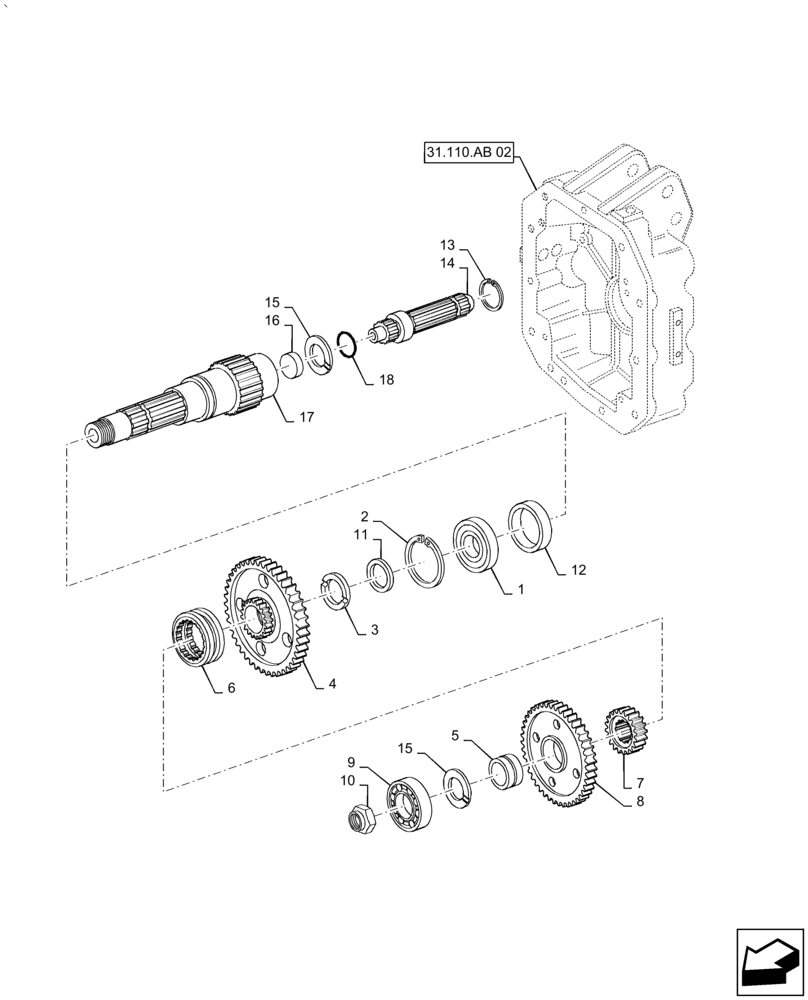 Схема запчастей Case IH PUMA2104 - (31.201.AG[01]) - POWER TAKE-OFF 540E/1000 RPM - SHAFT AND GEARS (31) - IMPLEMENT POWER TAKE OFF