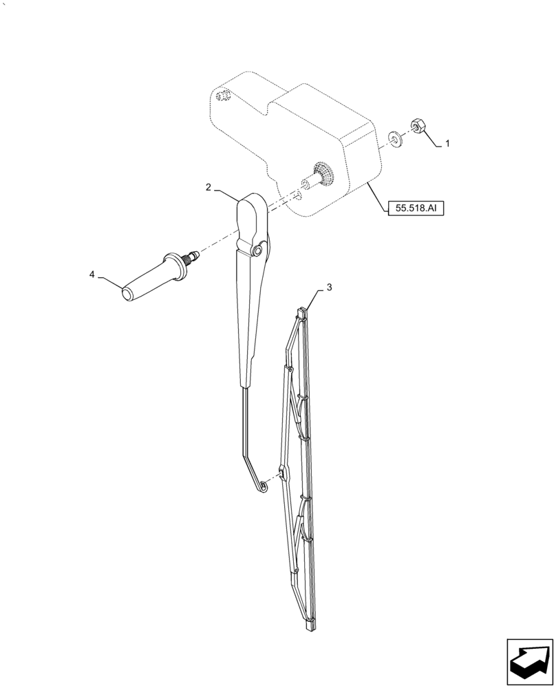 Схема запчастей Case IH PUMA1654 - (55.518.AW[02]) - REAR WINDSHIELD WIPER (55) - ELECTRICAL SYSTEMS