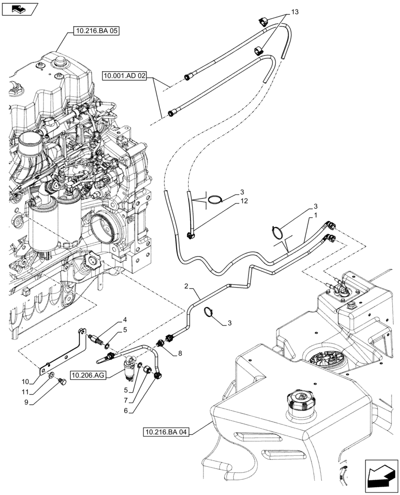 Схема запчастей Case IH MAXXUM 140 - (10.216.BA[04]) - FUEL LINES (331170) (10) - ENGINE