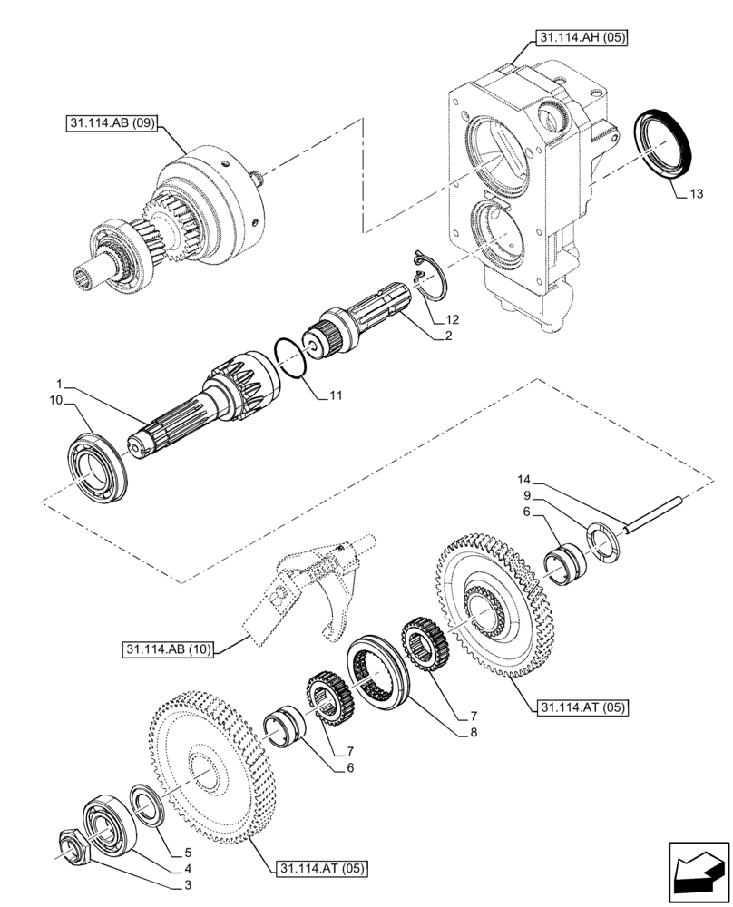 Схема запчастей Case IH FARMALL 85C - (31.114.AF[05]) - VAR - 743594 - PTO OUTPUT SHAFT (540/1000 RPM, POWERSHUTTLE) (31) - IMPLEMENT POWER TAKE OFF