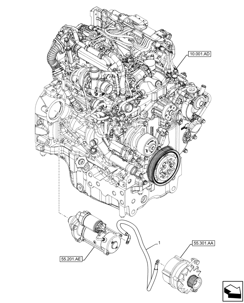 Схема запчастей Case IH FARMALL 65C - (55.201.AU) - VAR - 390742, 397742, 743585 - HARNESS, ALTERNATOR, STARTER MOTOR (55) - ELECTRICAL SYSTEMS