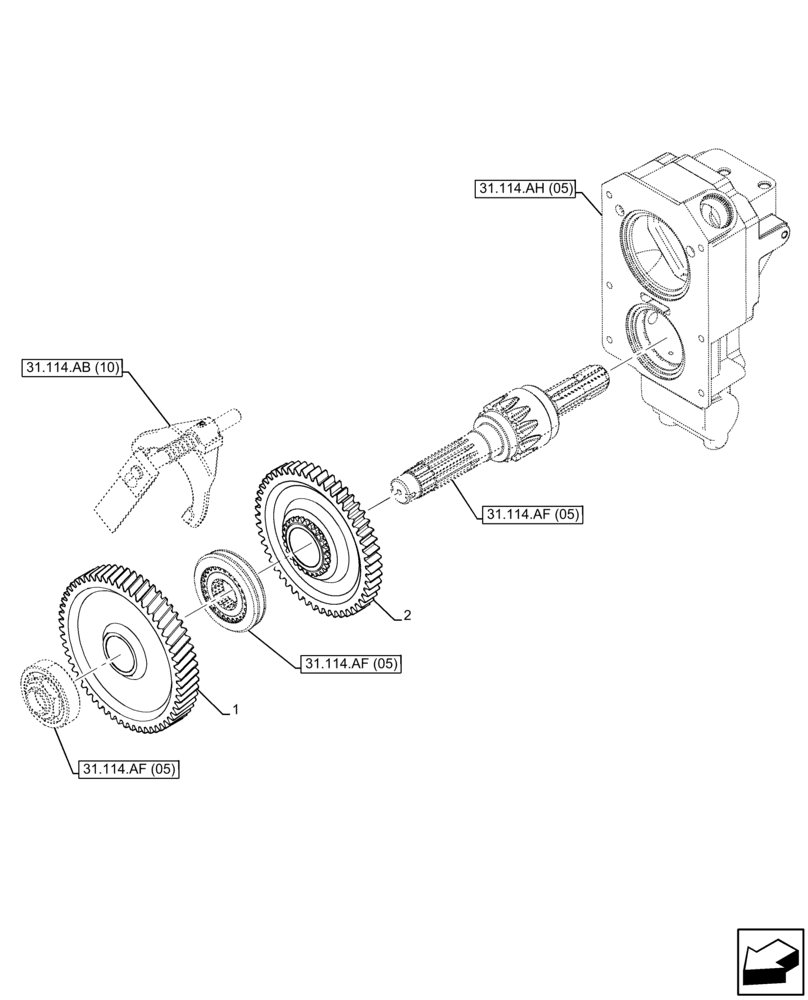 Схема запчастей Case IH FARMALL 95C - (31.114.AT[05]) - VAR - 743594 - PTO, GEAR (540/1000 RPM, POWERSHUTTLE) (31) - IMPLEMENT POWER TAKE OFF