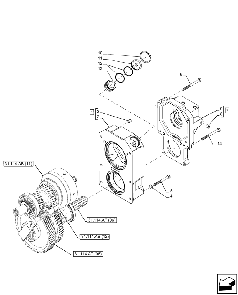 Схема запчастей Case IH FARMALL 115C - (31.114.AH[06]) - VAR - 743594 - PTO, COVER, HI-LO (540/1000 RPM) (31) - IMPLEMENT POWER TAKE OFF