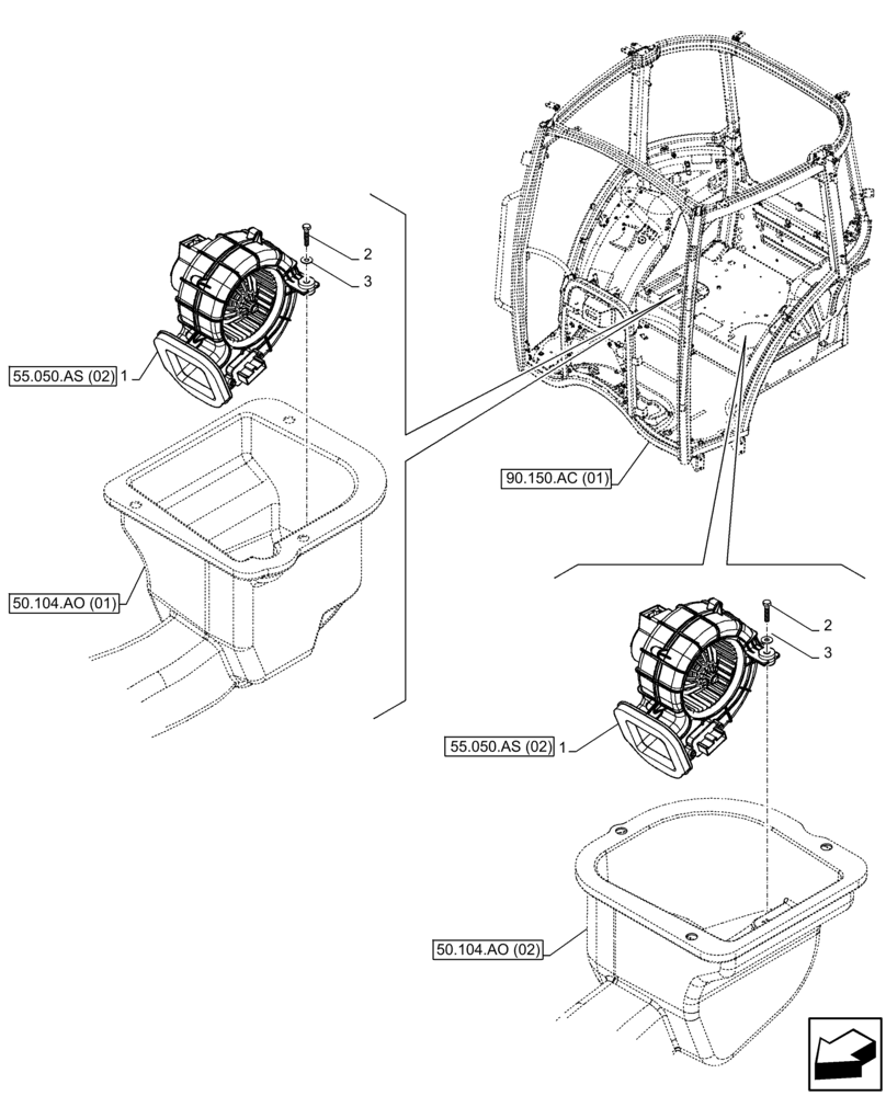 Схема запчастей Case IH FARMALL 65C - (55.050.AS[01]) - VAR - 334183, 334211, 391606, 743496, 743573, 744588 - AIR CONDITIONER, BLOWER, CAB (55) - ELECTRICAL SYSTEMS