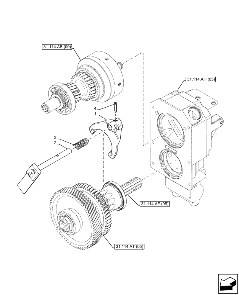 Схема запчастей Case IH FARMALL 85C - (31.114.AB[10]) - VAR - 743594 - PTO, DRIVEN SHAFT, FORK (540/1000 RPM, POWERSHUTTLE) (31) - IMPLEMENT POWER TAKE OFF