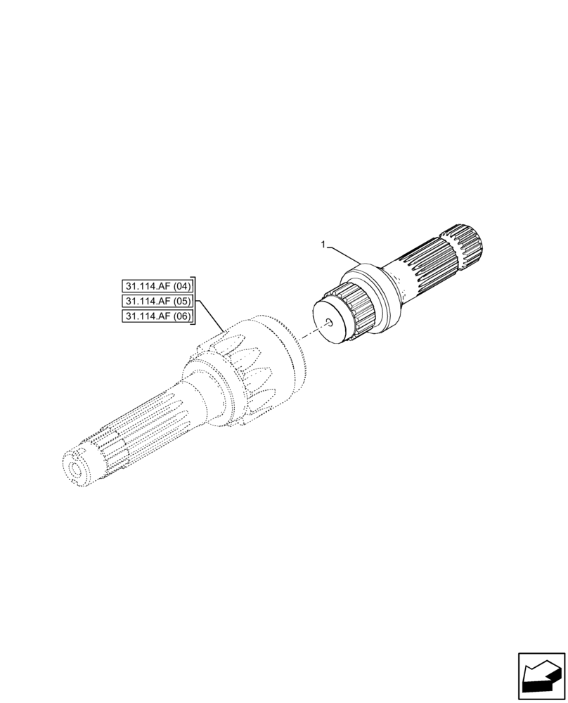 Схема запчастей Case IH FARMALL 115C - (31.114.AF[07]) - VAR - 743594 - PTO OUTPUT SHAFT (540/1000 RPM) (31) - IMPLEMENT POWER TAKE OFF