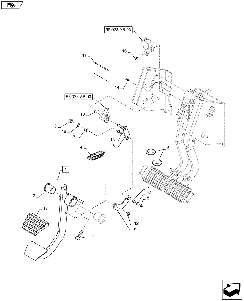 Схема запчастей Case IH MAXXUM 115 - (18.100.AF[01A]) - STD + VAR - 330283 - CLUTCH PEDAL - D7152 (18) - CLUTCH