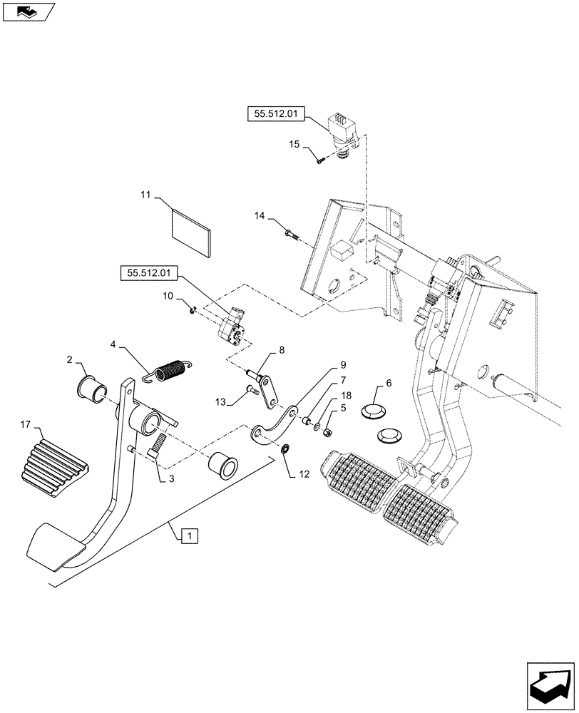 Схема запчастей Case IH PUMA 145 - (18.100.01[01A]) - CLUTCH PEDAL - D7152 (18) - CLUTCH