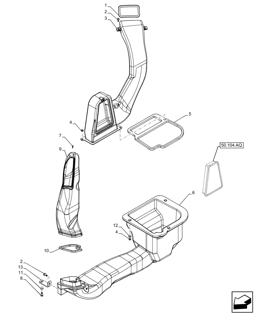 Схема запчастей Case IH FARMALL 65C - (50.104.AO[01]) - VAR - 334183, 334211, 391606, 743496, 743573, 744588 - AIR CONDITIONER, DUCT, RH (50) - CAB CLIMATE CONTROL