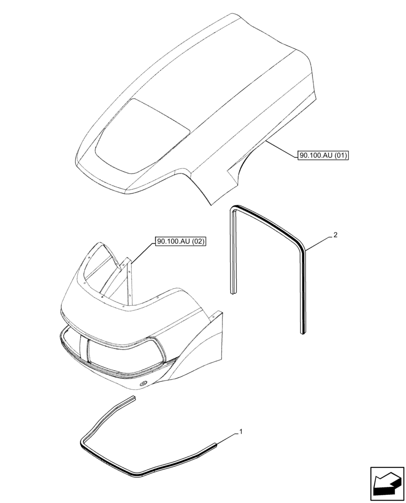 Схема запчастей Case IH FARMALL 75C - (90.100.AU[03]) - VAR - 332501, 390500 - HOOD, GASKET (90) - PLATFORM, CAB, BODYWORK AND DECALS