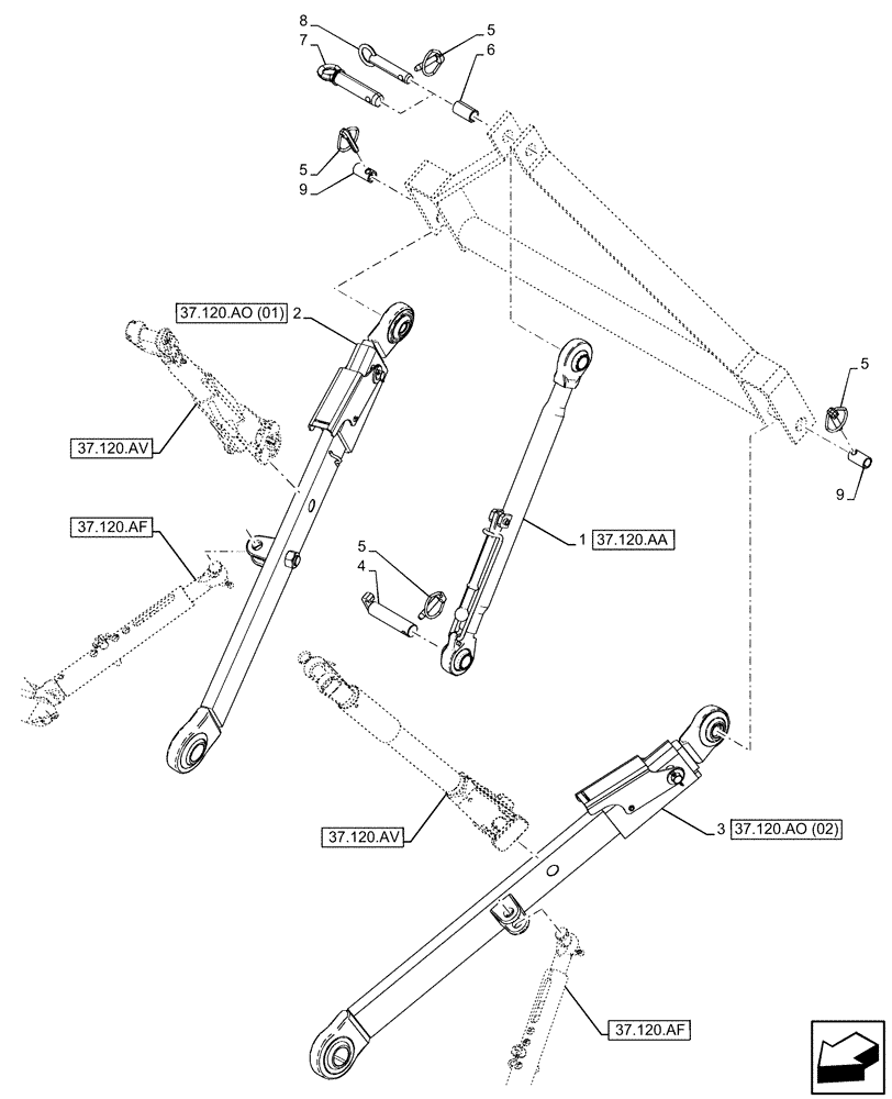 Схема запчастей Case IH FARMALL 105C - (37.110.AE) - VAR - 743598 - LIFT ARM (37) - HITCHES, DRAWBARS & IMPLEMENT COUPLINGS