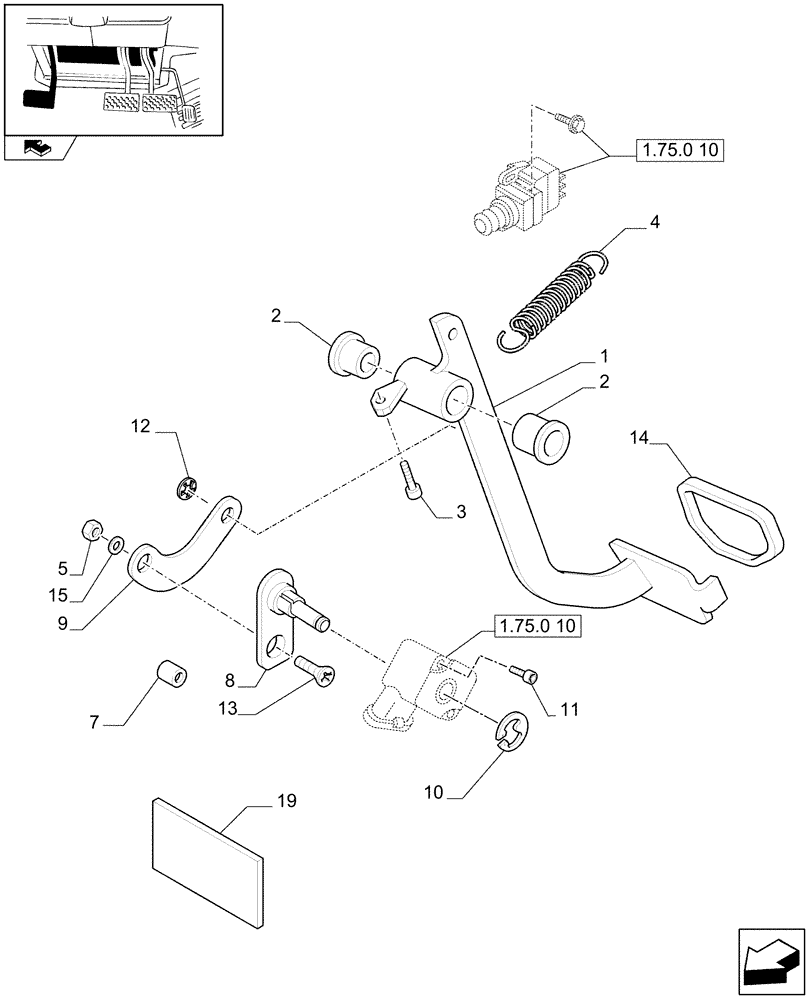 Схема запчастей Case IH PUMA 210 - (1.95.2[01A]) - CLUTCH PEDAL - D5172 (10) - OPERATORS PLATFORM/CAB