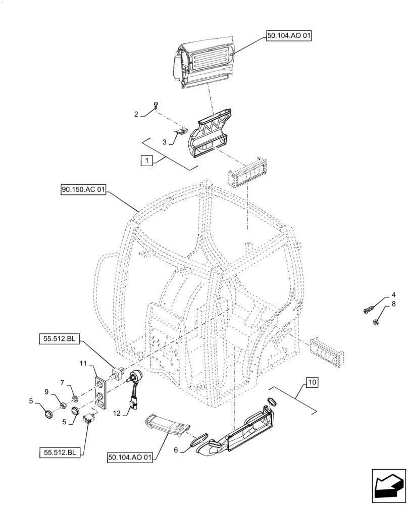 Схема запчастей Case IH PUMA1854 - (50.104.AO[02]) - HEATING/AIR CONDITIONING - VENTILATION DUCTS (50) - CAB CLIMATE CONTROL