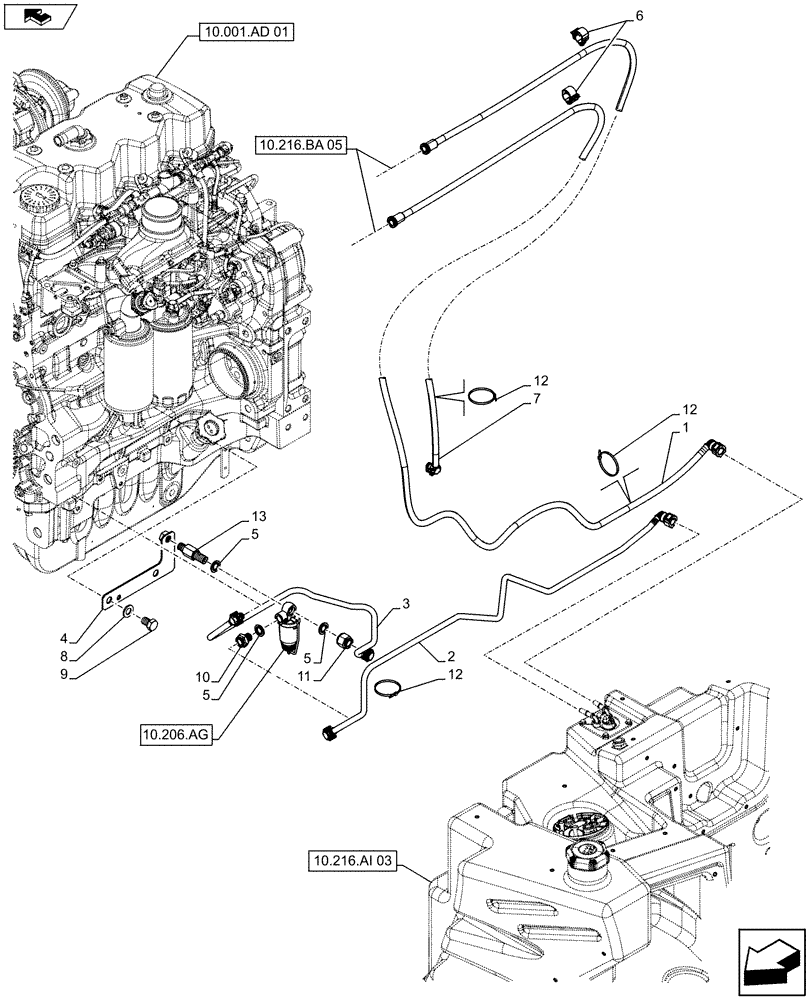 Схема запчастей Case IH MAXXUM 110 - (10.216.BA[03]) - FUEL LINE (VAR.331170) (10) - ENGINE