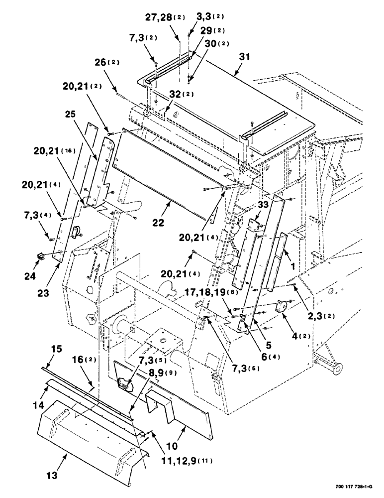 Схема запчастей Case IH 8465 - (7-10) - SHIELDS ASSEMBLY, UPPER CENTER (12) - MAIN FRAME