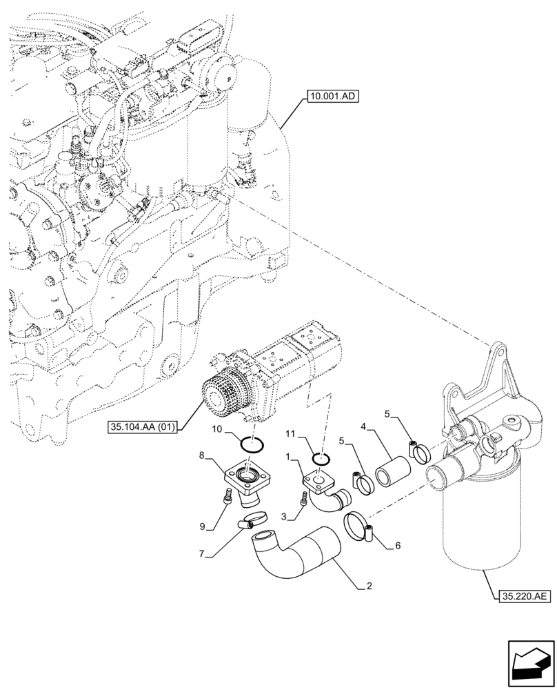 Схема запчастей Case IH FARMALL 65C - (35.220.AG[01]) - VAR - 390831, 743595, 743596 - HYDRAULIC PUMP, RETURN, LINE (35) - HYDRAULIC SYSTEMS