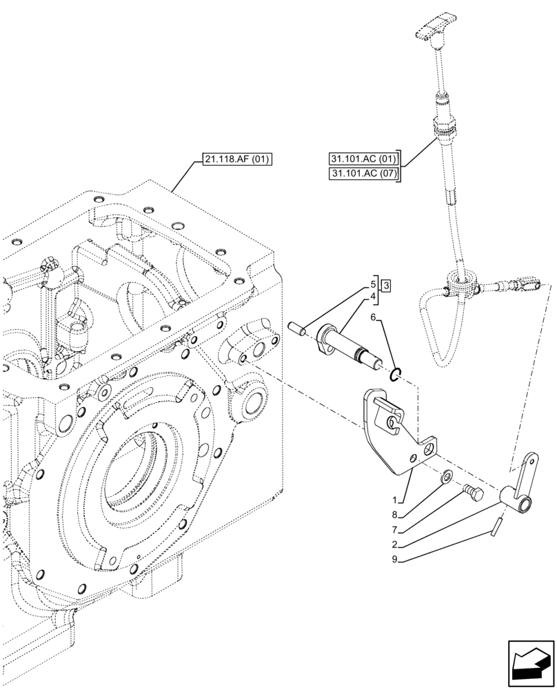 Схема запчастей Case IH FARMALL 115C - (31.101.AC[05]) - VAR - 743566, 743594 - PTO, CONTROL LEVER, BRACKET (540/540E, 540/1000 RPM) (31) - IMPLEMENT POWER TAKE OFF