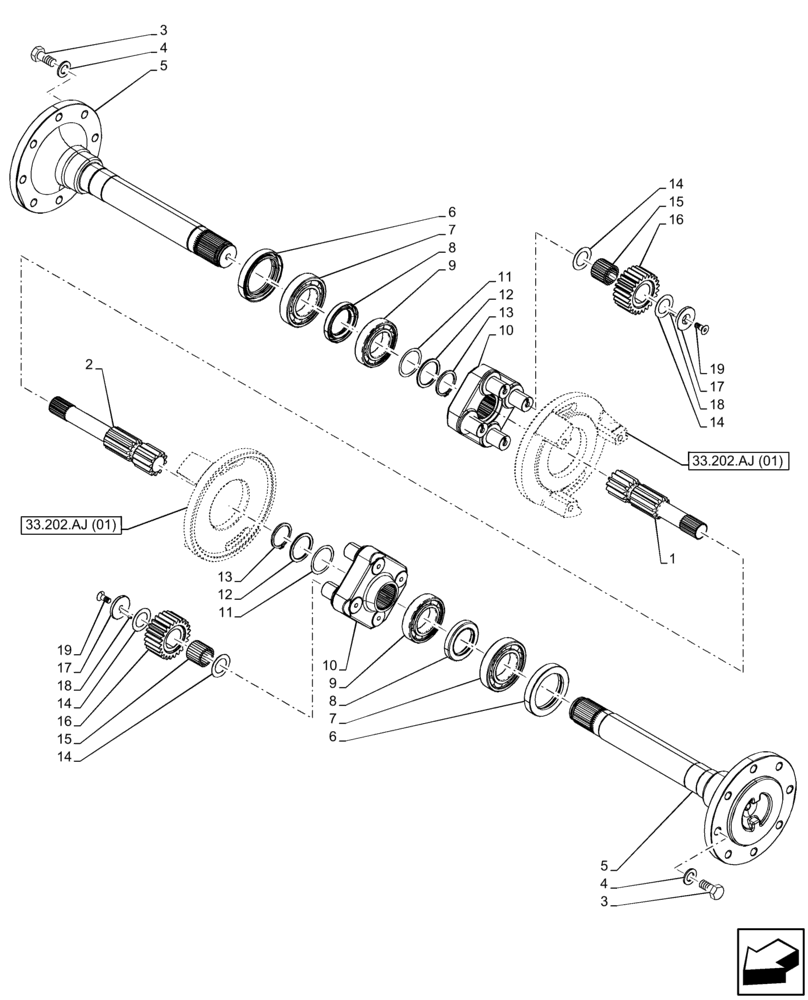 Схема запчастей Case IH FARMALL 75C - (27.120.AF[02]) - VAR - 390448, 743558, 340559 - FINAL DRIVE, SHAFT & GEAR (27) - REAR AXLE SYSTEM