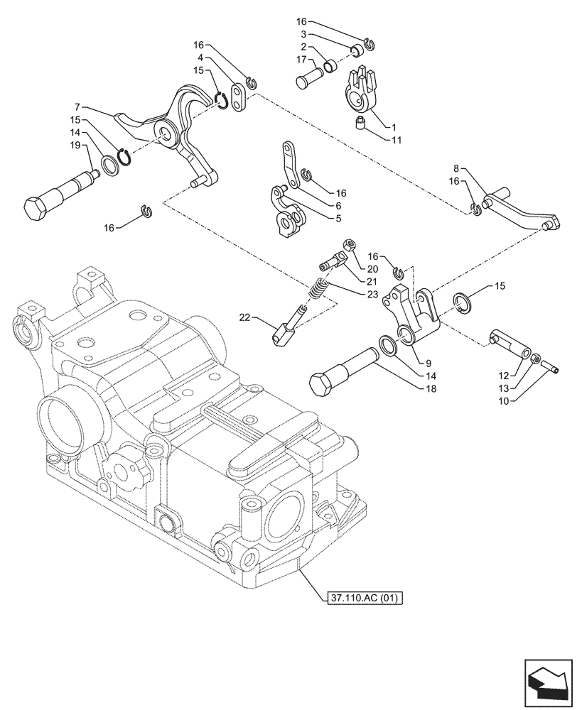 Схема запчастей Case IH FARMALL 65C - (37.110.AK[02]) - VAR - 390831 - HYDRAULIC LIFT, INSIDE, CONTROLS, TIE-ROD, LEVER (37) - HITCHES, DRAWBARS & IMPLEMENT COUPLINGS