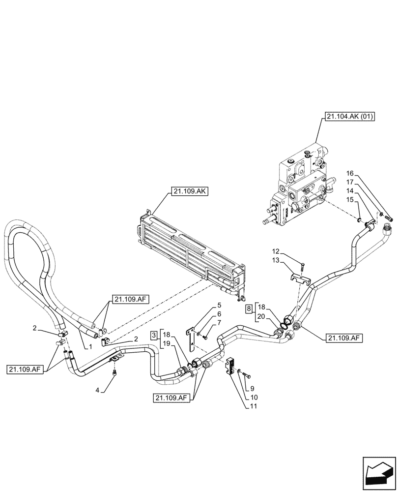 Схема запчастей Case IH FARMALL 75C - (21.109.AC) - VAR - 339823, 743563 - OIL COOLER, POWERSHUTTLE, LINE (21) - TRANSMISSION