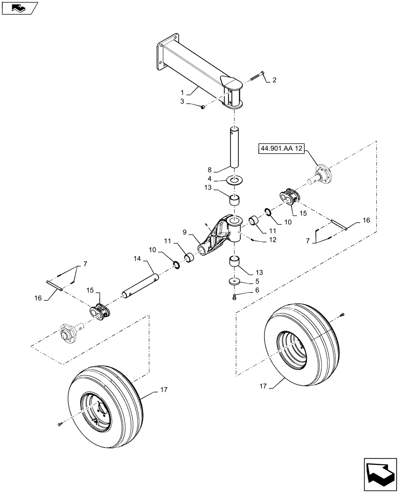 Схема запчастей Case IH 500 - (44.901.AA[15]) - HIGH FLOAT CASTOR WALK LIGHT (44) - WHEELS