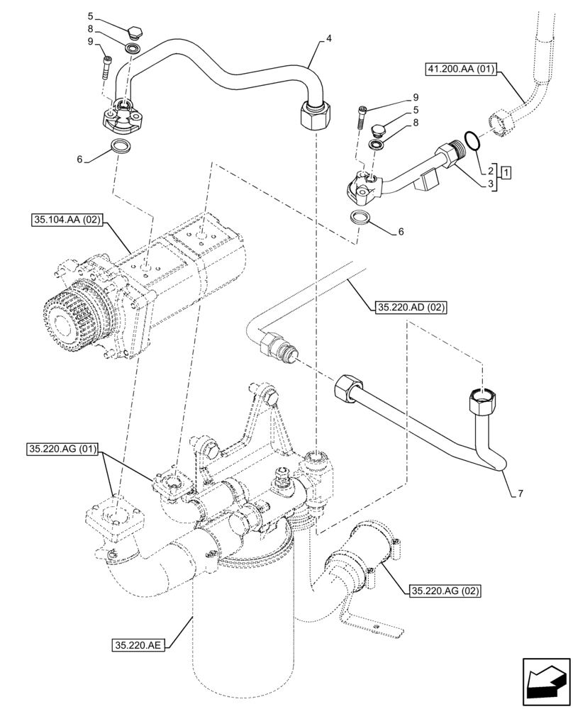 Схема запчастей Case IH FARMALL 75C - (35.220.AD[01]) - VAR - 390831, 743595, 743596 - HYDRAULIC PUMP, LINE (35) - HYDRAULIC SYSTEMS