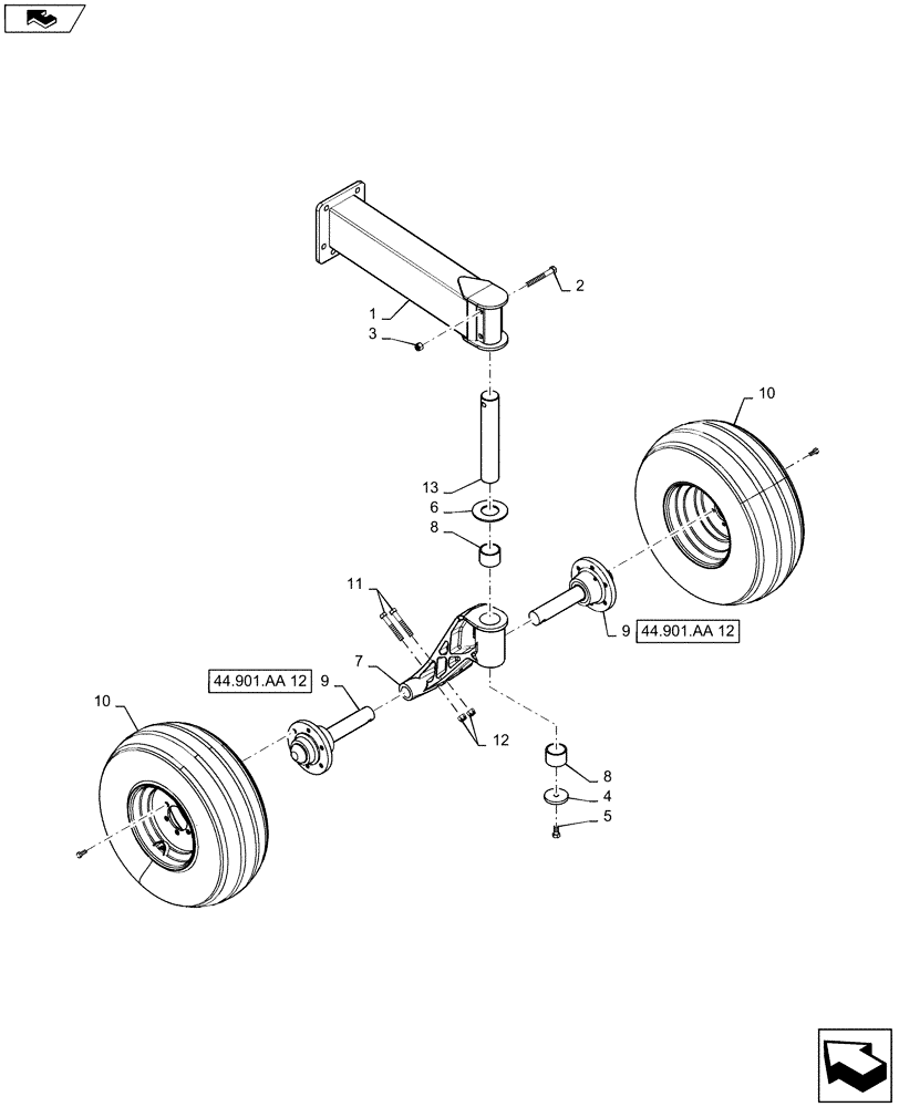 Схема запчастей Case IH 500 - (44.901.AA[09]) - CASTOR FIXED DUAL (44) - WHEELS