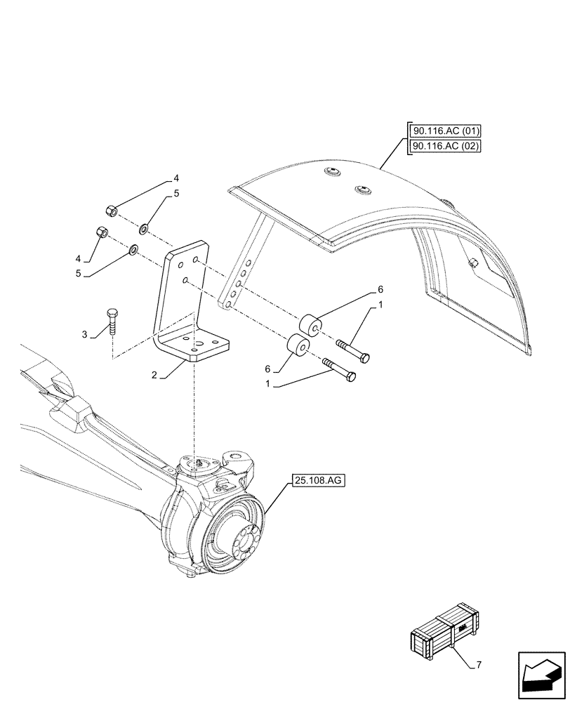 Схема запчастей Case IH FARMALL 75C - (90.116.BA[01]) - VAR - 330484, 330485, 744673 - FRONT FENDER, SUPPORT (90) - PLATFORM, CAB, BODYWORK AND DECALS