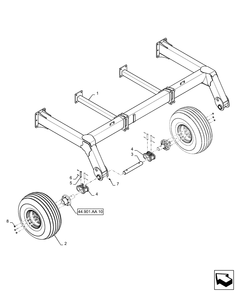 Схема запчастей Case IH 500 - (44.901.AA[18]) - HIGH FLOAT CASTOR REAR CENTER (44) - WHEELS