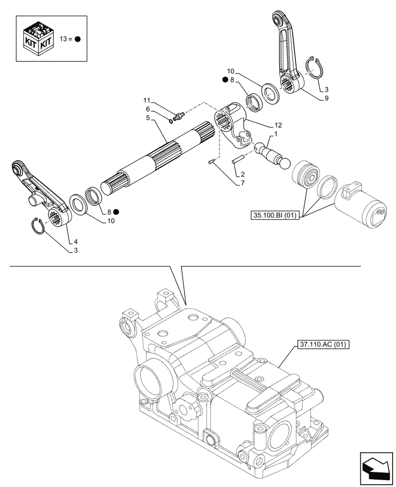 Схема запчастей Case IH FARMALL 75C - (37.110.AQ[01]) - VAR - 390831 - HYDRAULIC LIFT, INSIDE, CONTROLS, LIFT ARM (37) - HITCHES, DRAWBARS & IMPLEMENT COUPLINGS