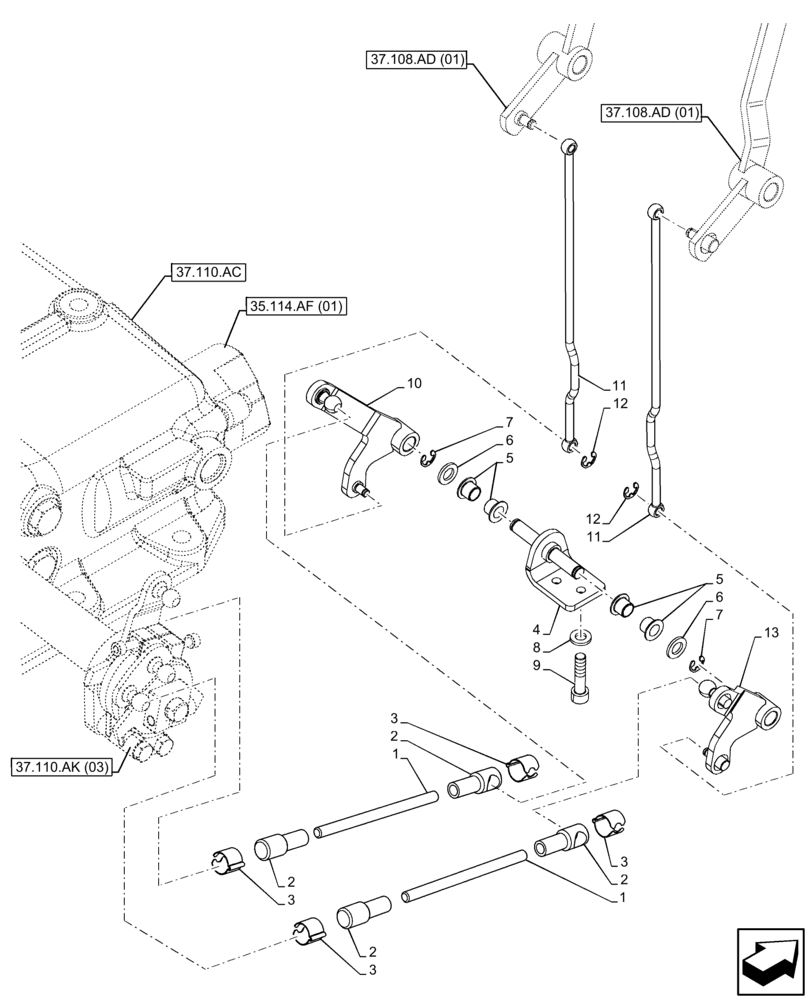 Схема запчастей Case IH FARMALL 75C - (37.108.AE) - VAR - 390831, 743595, 743596 - HYDRAULIC LIFT, LINK, ROD (37) - HITCHES, DRAWBARS & IMPLEMENT COUPLINGS