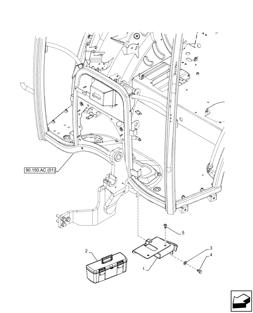 Схема запчастей Case IH FARMALL 75C - (88.100.AH[02]) - VAR - 333998, 332998 - TOOL BOX, CAB (88) - ACCESSORIES