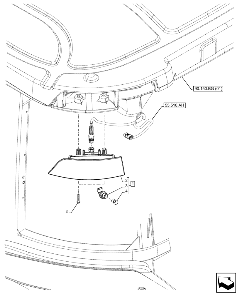 Схема запчастей Case IH FARMALL 75C - (55.404.BS[01]) - VAR - 332717, 391713, 743580 - WORK LIGHT, CAB (SMV) (55) - ELECTRICAL SYSTEMS