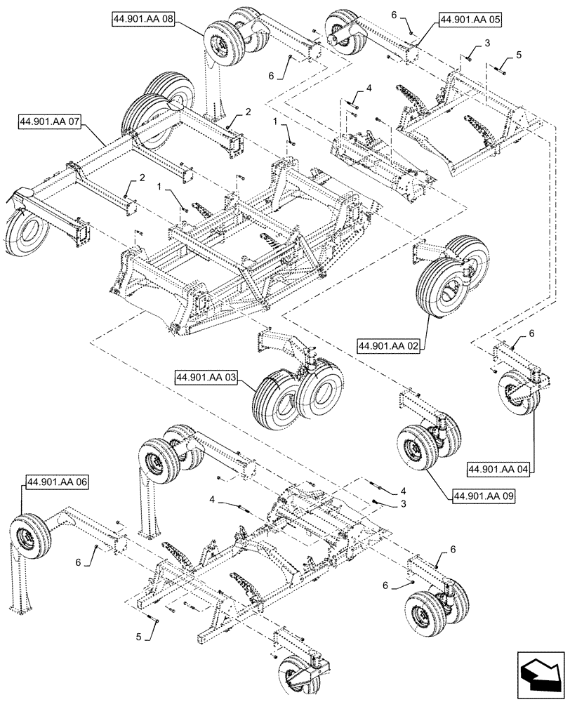 Схема запчастей Case IH 500 - (44.901.AA[01]) - STANDARD CASTOR WHEEL MOUNTING (44) - WHEELS