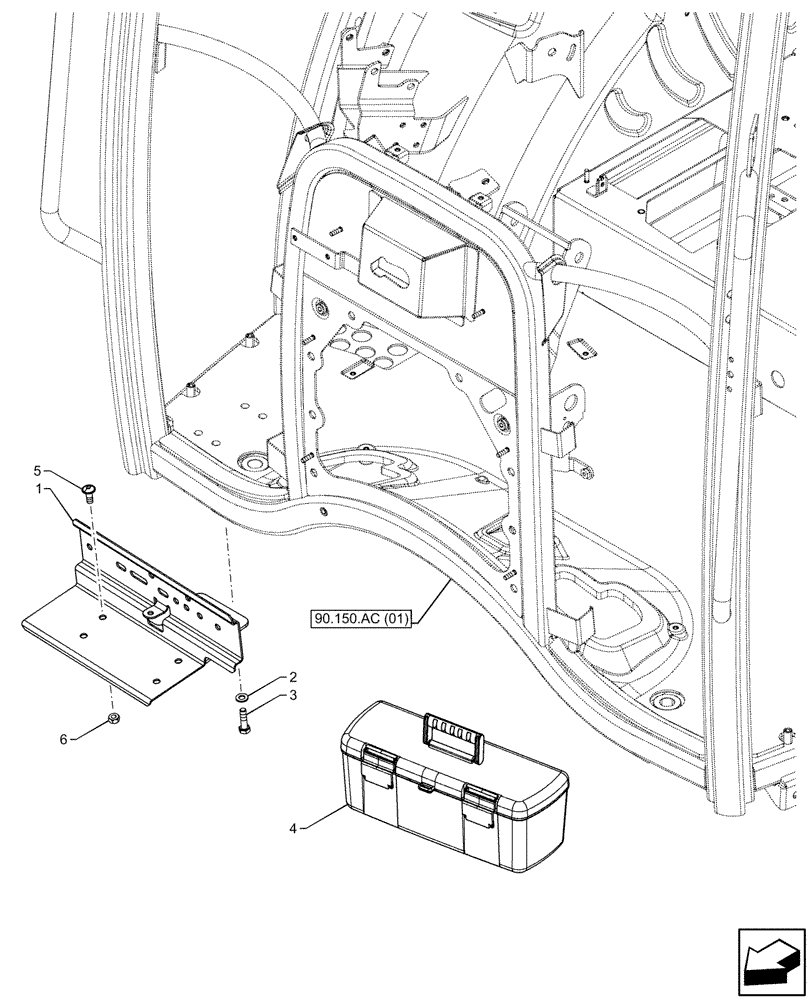 Схема запчастей Case IH FARMALL 75C - (88.100.AH[01]) - VAR - 332998, 335640, 744622 - TOOL BOX, CAB (88) - ACCESSORIES