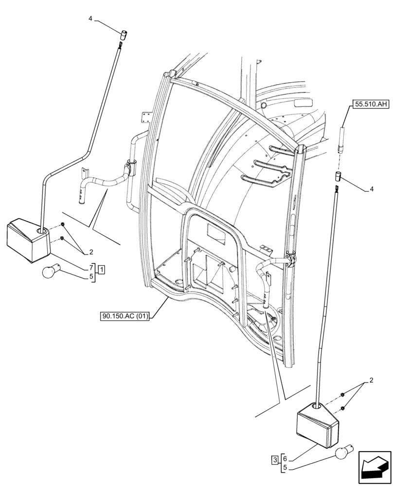 Схема запчастей Case IH FARMALL 65C - (55.404.BB[01]) - VAR - 332717, 391713, 743580 - INDICATOR LIGHT, FRONT, CAB (55) - ELECTRICAL SYSTEMS