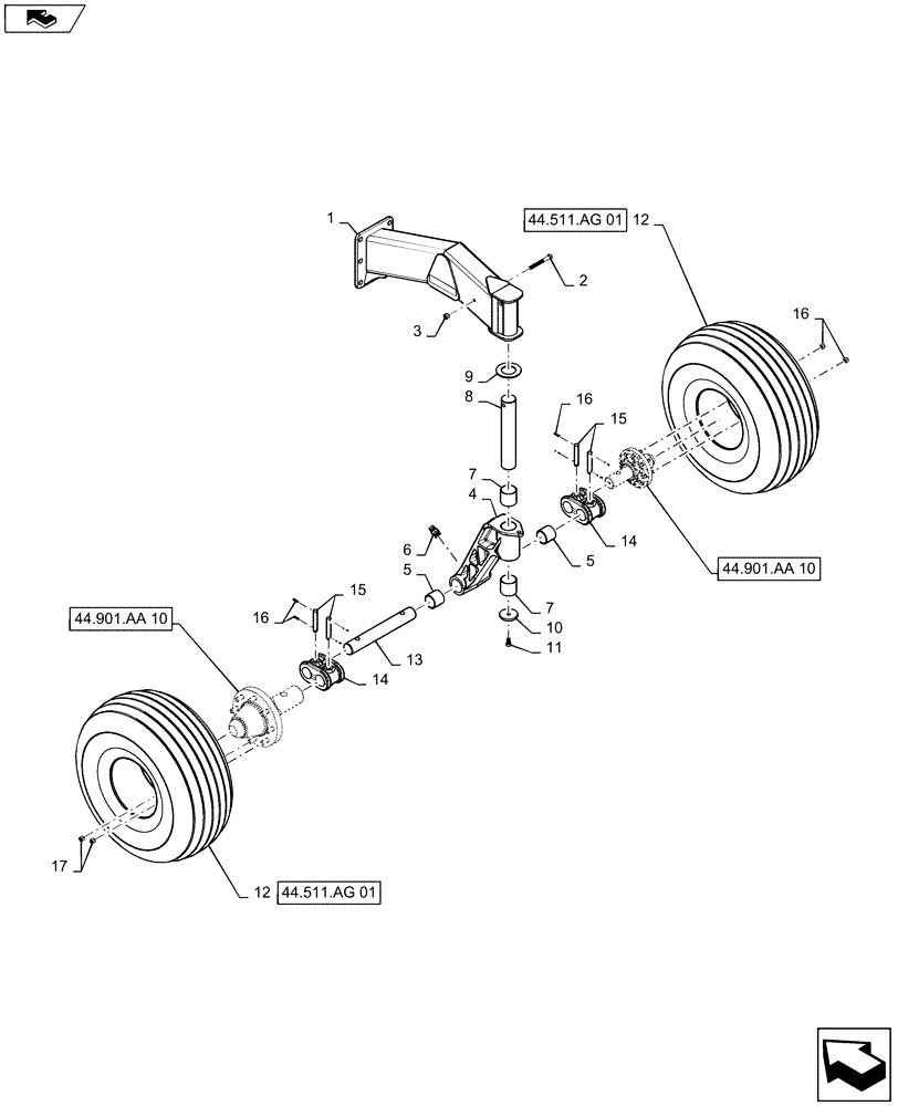 Схема запчастей Case IH 500 - (44.901.AA[02]) - CASTOR CENTER (44) - WHEELS