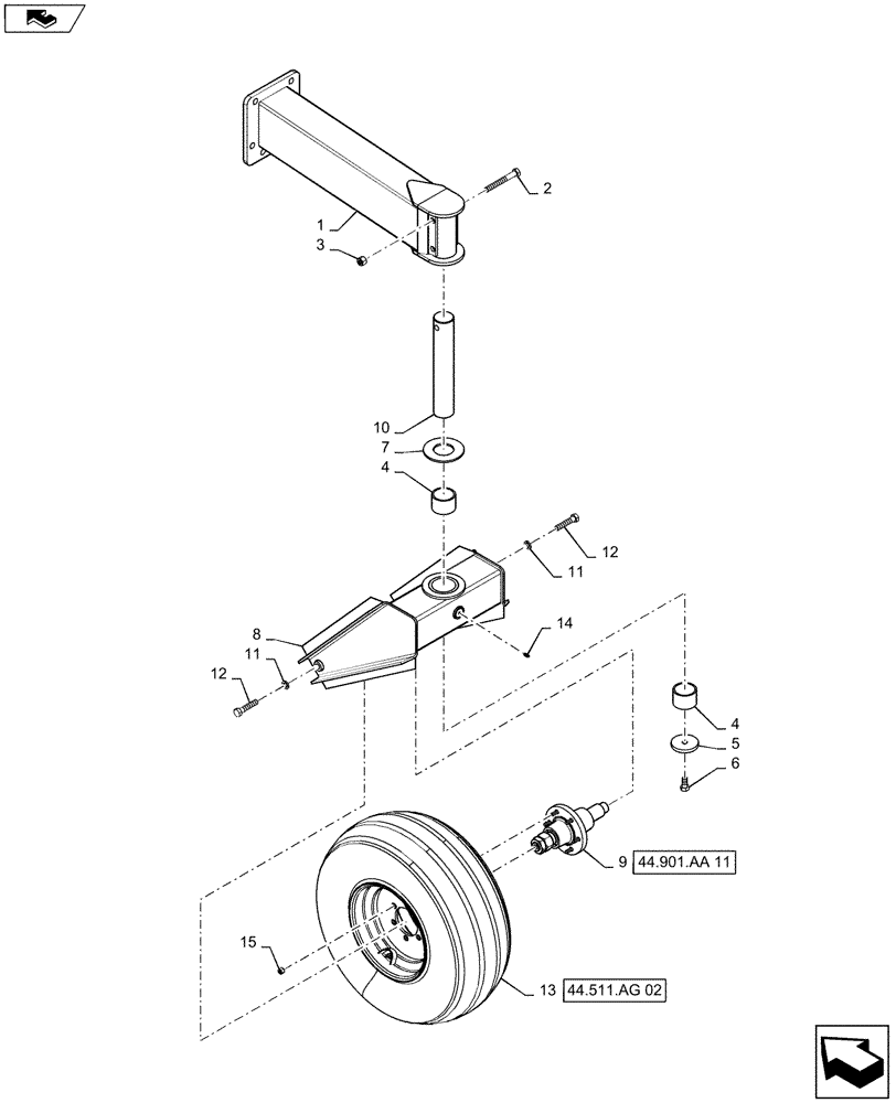 Схема запчастей Case IH 500 - (44.901.AA[04]) - CASTOR FIX SINGLE (44) - WHEELS