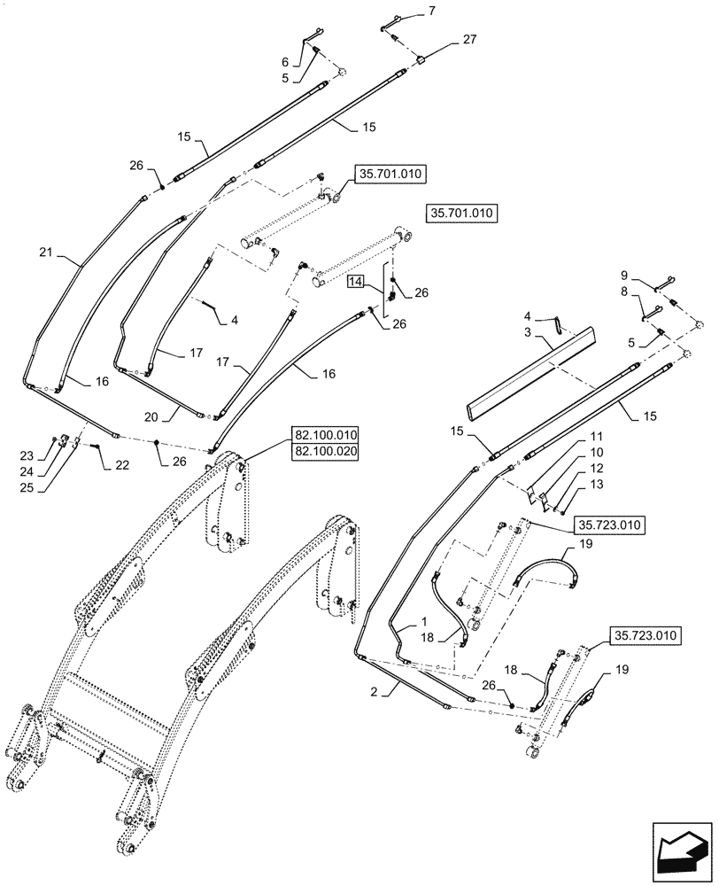 Схема запчастей Case IH L360A - (35.702.020) - BOOM HYDRAULIC LINES (35) - HYDRAULIC SYSTEMS